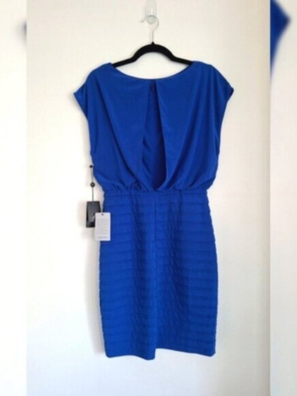 Adrianna Papell Cobalt Blue Boat Neck Sheath Stretch Midi Dress Sz 2 jersey - Picture 6 of 11